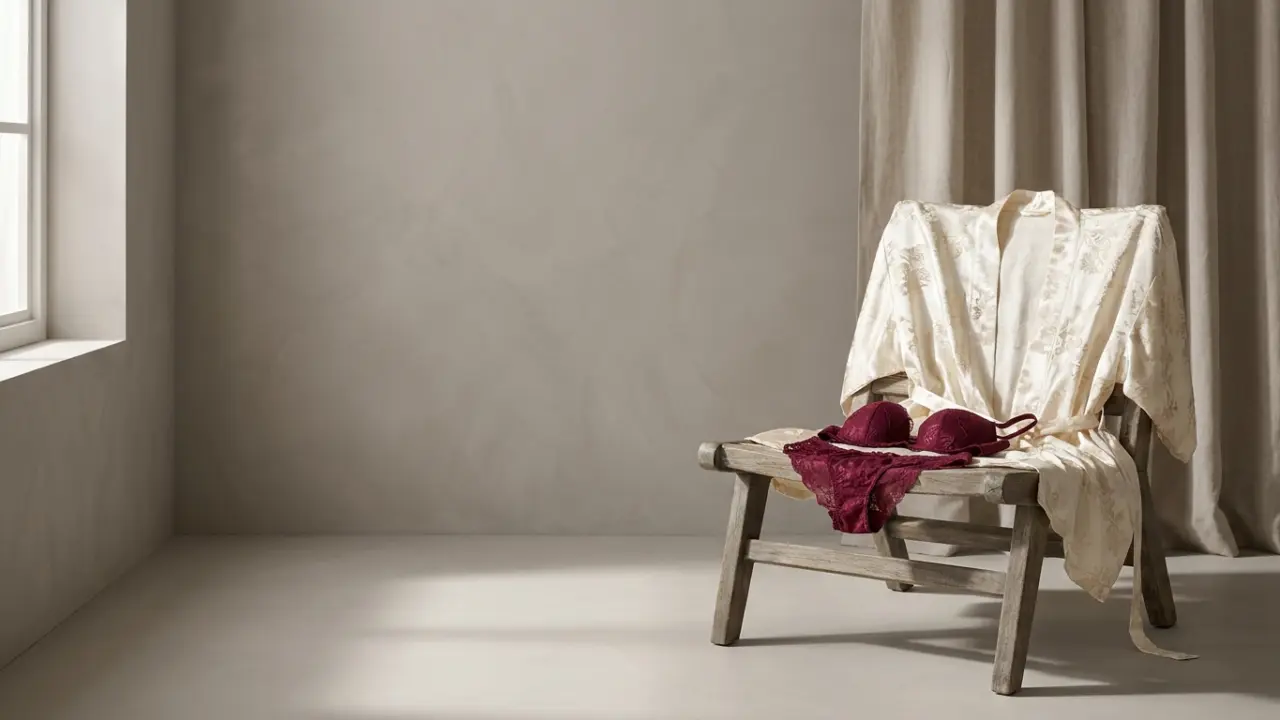 Een kimono en kanten kledingstukken in een warme kledingcompositie