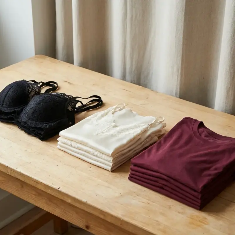 Zorgvuldig gevouwen lingerie in verschillende kleuren