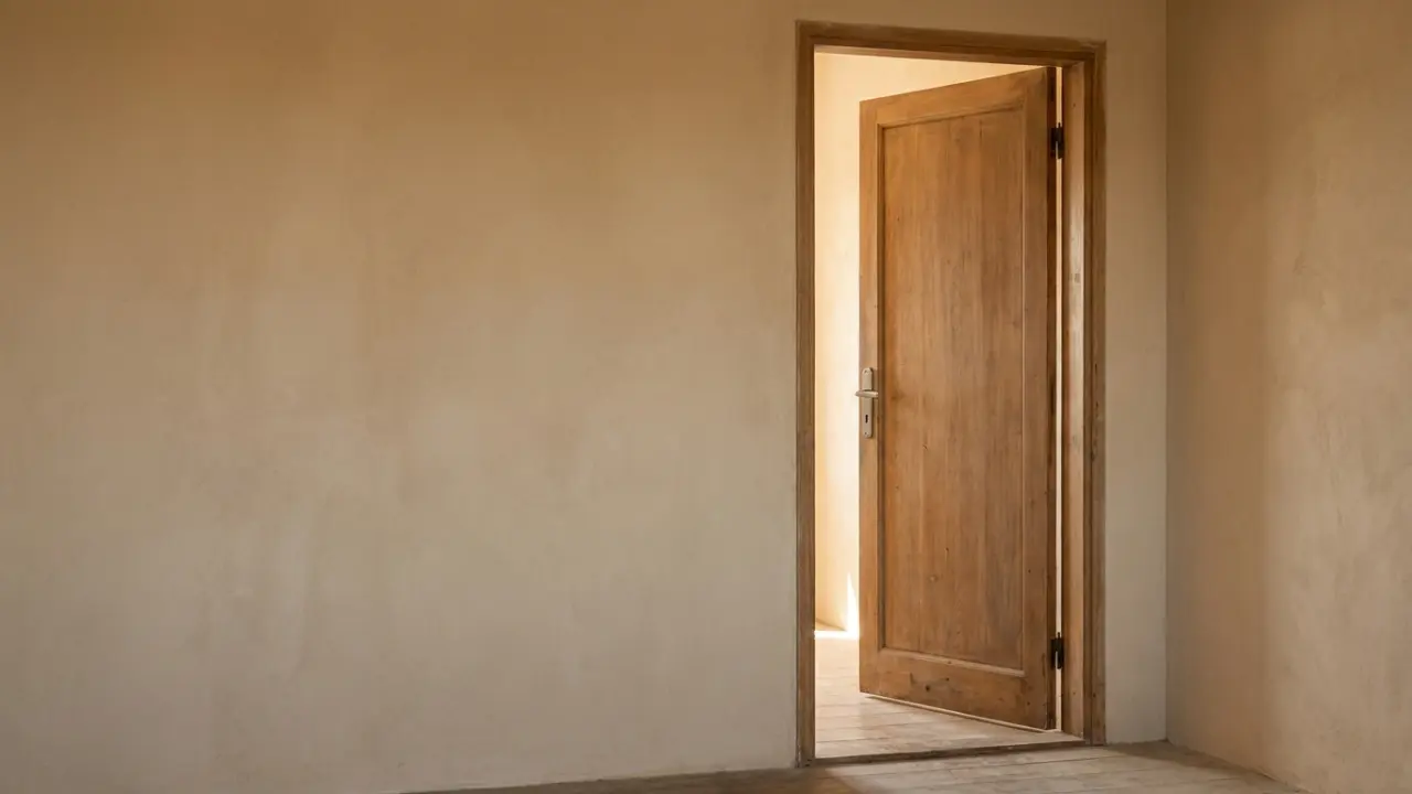 Een open deur tussen twee rustig verlichte kamers